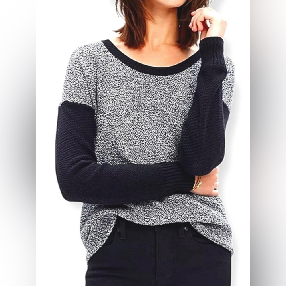 Madewell Chronicle Textured Pullover Sweater Waffle Knit Oversized Black Gray XS